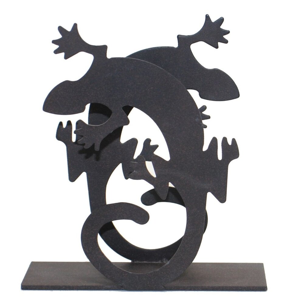Vintage Gecko Lizard Metal Napkin Mail Holder Black